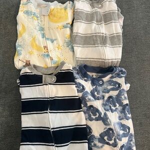 Bundle of 4 Burt's Bees Baby footed pajama sleeper baby boy 0-3 month